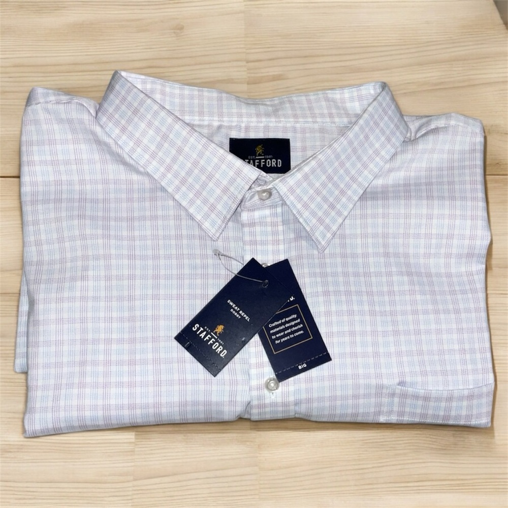 Stafford-Mens Long Sleeve Button Dress Shirt-4XL 20-21/34-35 Plaid